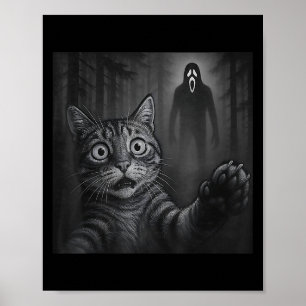 Funny Cat Selfie mit Ghost Halloween erschreckt Cr Poster