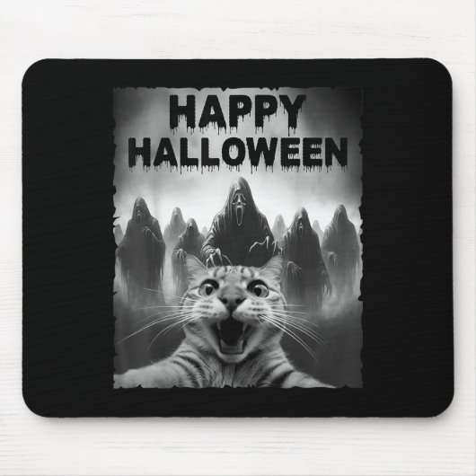 Funny Cat Selfie mit Ghosts Halloween Costume Day Mousepad (Vorne)