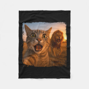 Funny Cat Selfie mit Lion Cat Meme für Männer Frau Fleecedecke