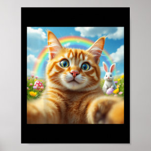 Funny Cat Selfie mit sonniger Niedlicher Ostertafe Poster