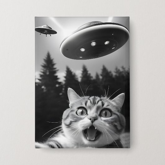 Funny Cat Selfie mit UFO Alien Drones Button (Vorderseite)