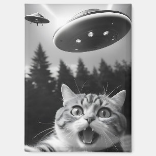Funny Cat Selfie mit UFO Alien Drones Magnet