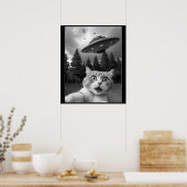 Funny Cat Selfie mit UFO Alien Drones Poster (Küche)