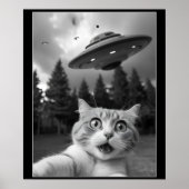 Funny Cat Selfie mit UFO Alien Drones Poster (Vorne)