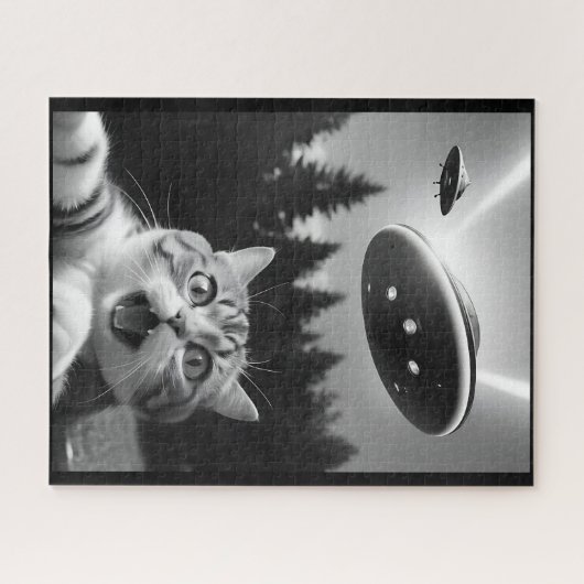 Funny Cat Selfie mit UFO Alien Drones Puzzle (Horizontal)