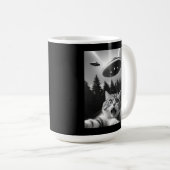 Funny Cat Selfie mit UFO-Alien Kaffeetasse (VorderseiteRechts)