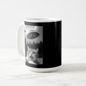 Funny Cat Selfie mit UFO-Alien Kaffeetasse (Vorderseite Links)