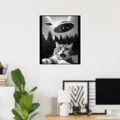 Funny Cat Selfie mit UFO-Alien Poster (Heimbüro)