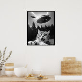 Funny Cat Selfie mit UFO-Alien Poster (Küche)