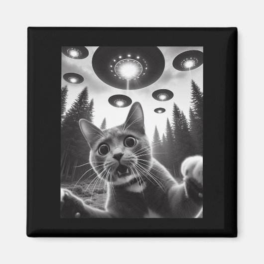 Funny Cat Selfie mit Ufos Alien Cat Selfie Men Wo Magnet (Vorne)