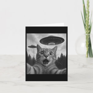 Funny Cat Selfie mit Ufos Karte