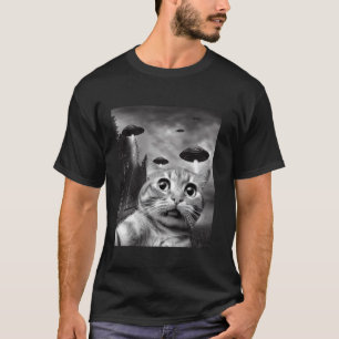 Funny Cat Selfie mit UFOs Retro Cat T Shirt