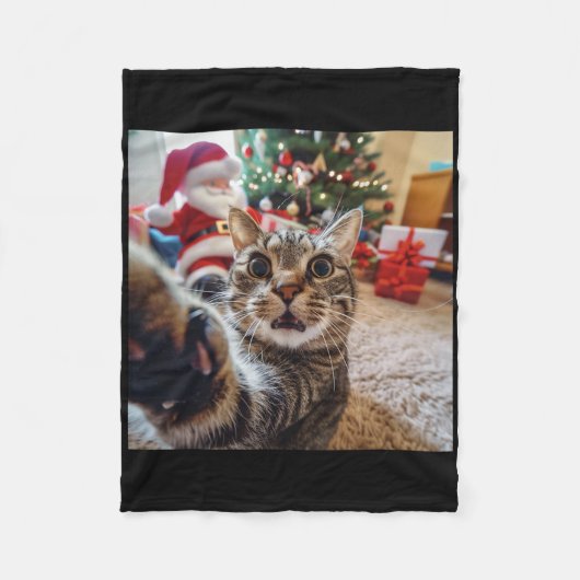 Funny Cat Selfie mit Weihnachten Fleecedecke (Vorderseite)