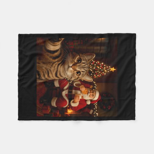Funny Cat Selfie Santa Claus Eating Cookies Christ Fleecedecke (Vorderseite (Horizontal))