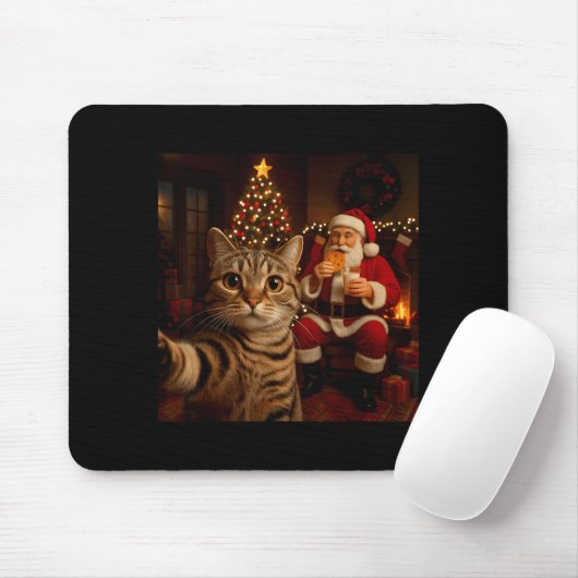 Funny Cat Selfie Santa Claus Eating Cookies Christ Mousepad (Mit Mouse)