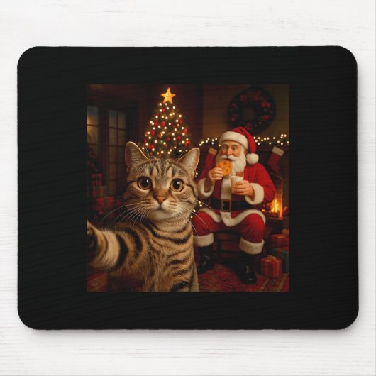 Funny Cat Selfie Santa Claus Eating Cookies Christ Mousepad (Vorne)