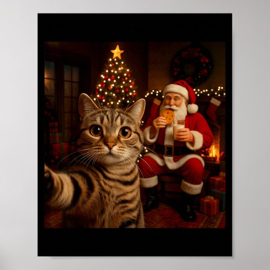 Funny Cat Selfie Santa Claus Eating Cookies Christ Poster (Vorne)