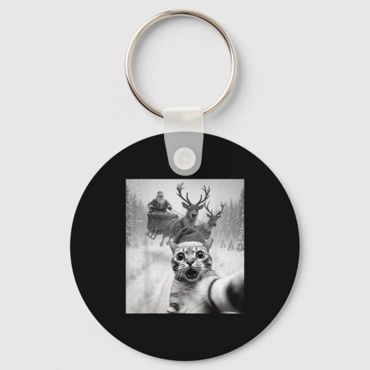 Funny Cat Selfie Santa Merry Christmas Xmas Pajama Schlüsselanhänger (Vorderseite)