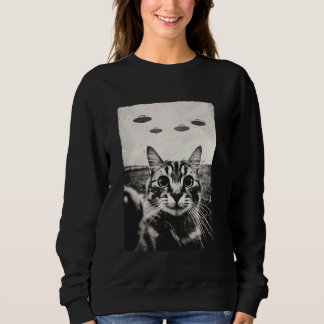Funny Cat Selfie UFO Foto Weiß Kitty White Black Sweatshirt