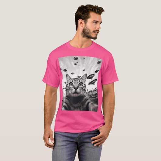 Funny Cat Selfie Ufo T-Shirt (Vorne ganz)