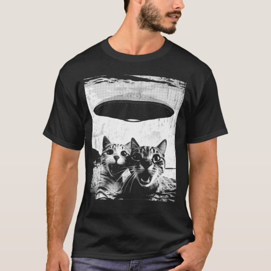 Funny Cat Selfie UFO Weird Cat Lover T-Shirt (Vorderseite)
