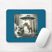 Funny Cat Selfie With Alien Ufo And T-rex Dinosaur Mousepad (Mit Mouse)