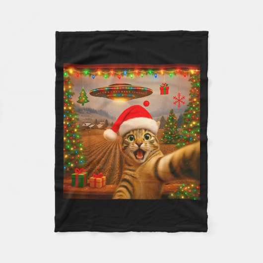 Funny Cat Selfie With Alien Ufo Christmas Lights S Fleecedecke (Vorderseite)