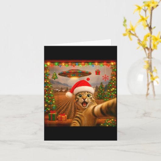 Funny Cat Selfie With Alien Ufo Christmas Lights S Karte (Gelbe Blume)