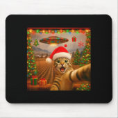 Funny Cat Selfie With Alien Ufo Christmas Lights S Mousepad (Vorne)