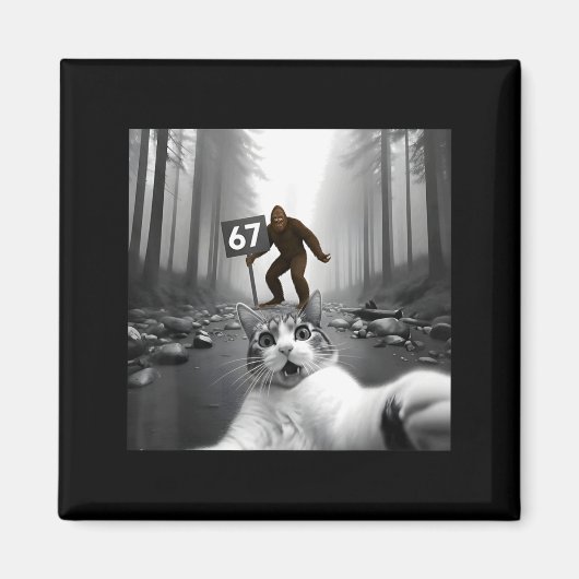 Funny Cat Selfie With Bigfoot 67 Six Seven Meme Me Magnet (Vorne)