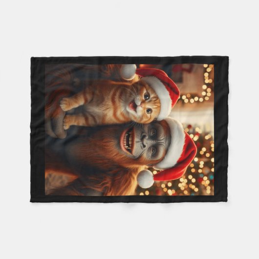 Funny Cat Selfie With Bigfoot Christmas Sasquatch Fleecedecke (Vorderseite (Horizontal))