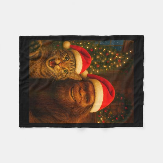 Funny Cat Selfie With Bigfoot Christmas Sasquatch  Fleecedecke (Vorderseite (Horizontal))