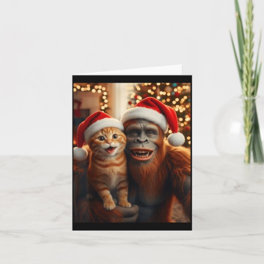 Funny Cat Selfie With Bigfoot Christmas Sasquatch  Karte (Vorderseite)