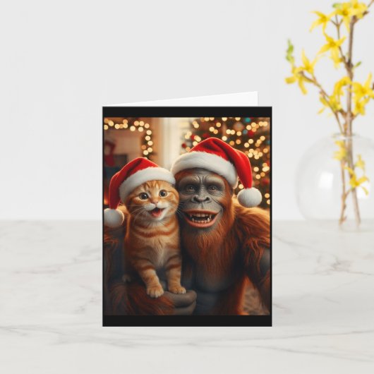 Funny Cat Selfie With Bigfoot Christmas Sasquatch Karte (Gelbe Blume)