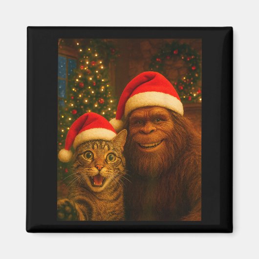 Funny Cat Selfie With Bigfoot Christmas Sasquatch Magnet (Vorne)