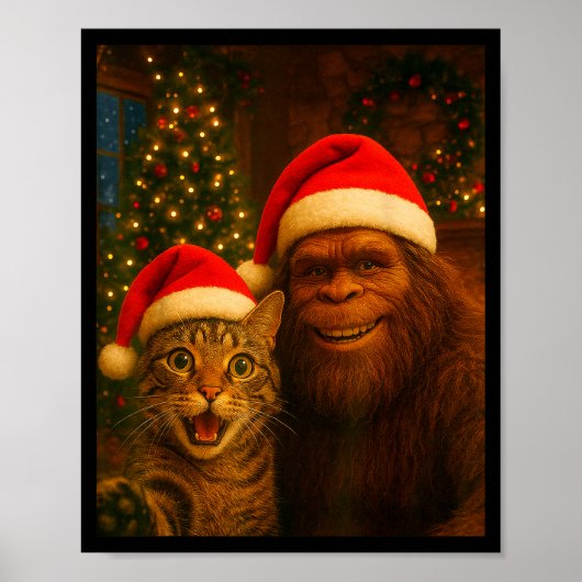 Funny Cat Selfie With Bigfoot Christmas Sasquatch  Poster (Vorne)