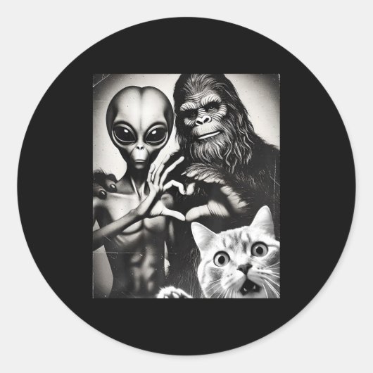 Funny Cat Selfie With Romantic Bigfoot In Love Wit Runder Aufkleber (Vorderseite)