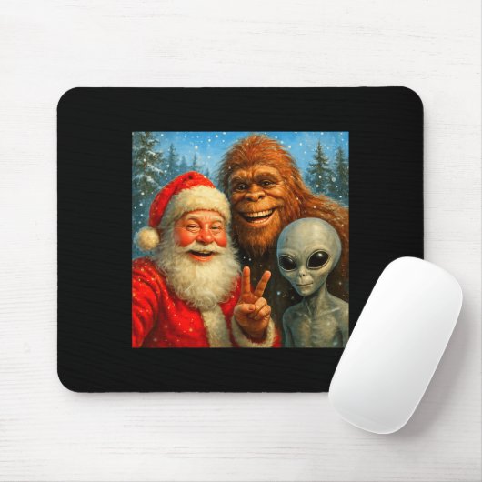 Funny Cat Selfie With Santa Claus & Bigfoot Me Mousepad (Mit Mouse)