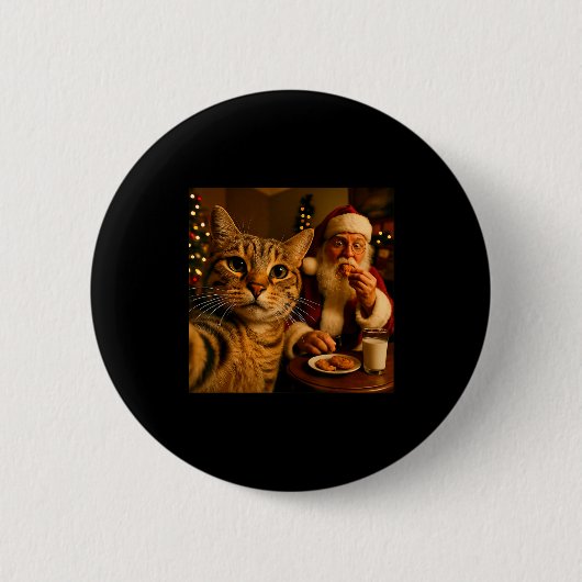 Funny Cat Selfie With Santa Claus Christmas Meme Button (Vorderseite)