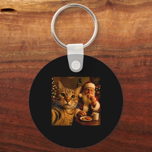 Funny Cat Selfie With Santa Claus Christmas Meme  Schlüsselanhänger (Vorderseite)