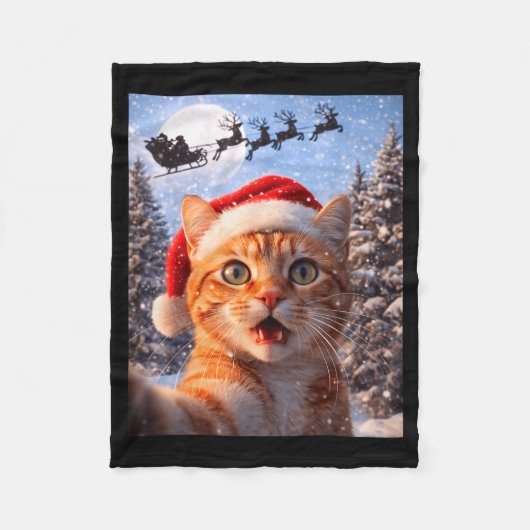 Funny Cat Selfie With Santa Claus Christmas Men Wo Fleecedecke (Vorderseite)