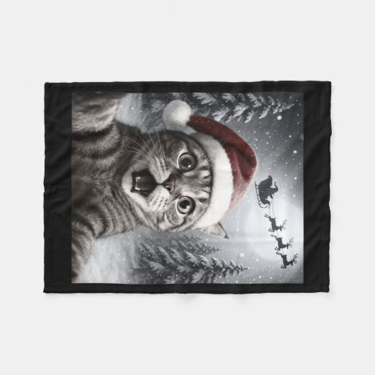 Funny Cat Selfie With Santa Claus Christmas Men Wo Fleecedecke (Vorderseite (Horizontal))