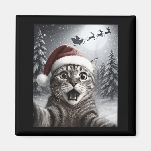Funny Cat Selfie With Santa Claus Christmas Men Wo Magnet (Vorne)