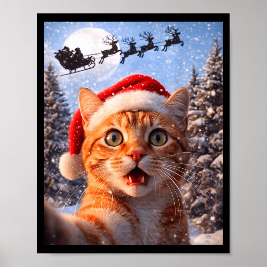 Funny Cat Selfie With Santa Claus Christmas Men Wo Poster (Vorne)