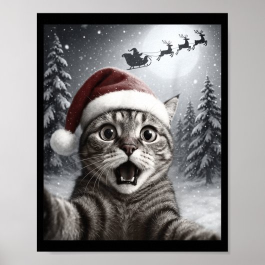 Funny Cat Selfie With Santa Claus Christmas Men Wo Poster (Vorne)