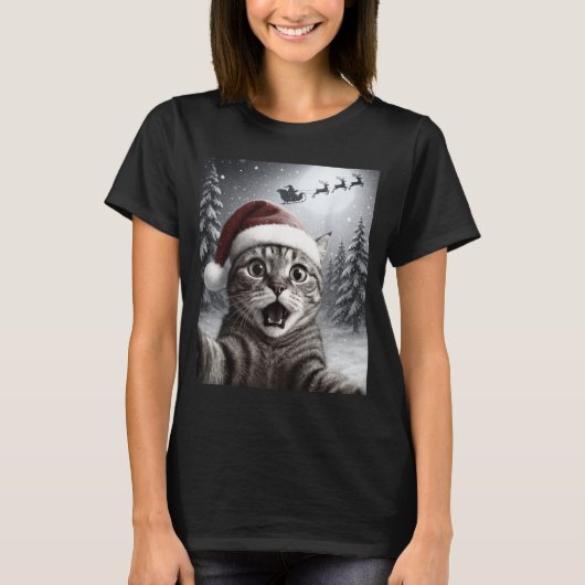 Funny Cat Selfie With Santa Claus Christmas Men Wo T-Shirt (Vorderseite)