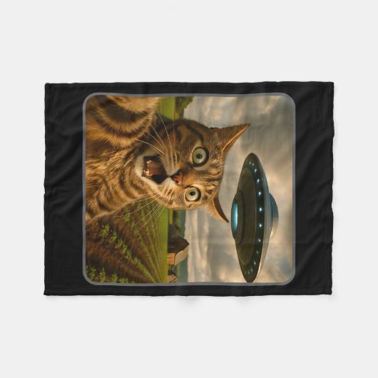 Funny Cat Selfie With Ufo Alien Meme  Fleecedecke (Vorderseite (Horizontal))