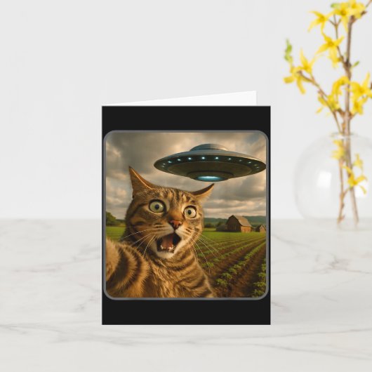 Funny Cat Selfie With Ufo Alien Meme Karte (Gelbe Blume)