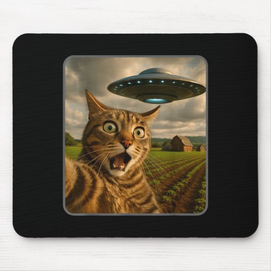 Funny Cat Selfie With Ufo Alien Meme Mousepad (Vorne)