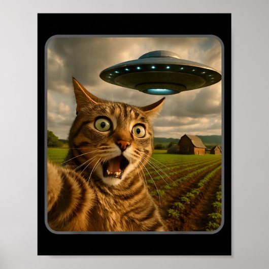 Funny Cat Selfie With Ufo Alien Meme Poster (Vorne)